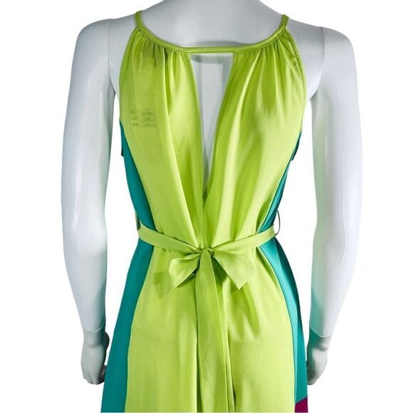 Hot & Delicious Flowy Sleeveless Color Block Neon Green Dress - Picture 4 of 8